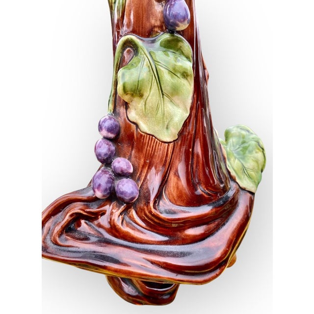 An Art Nouveau Plums Design Majolica Amphora Vase For Sale - Image 12 of 17