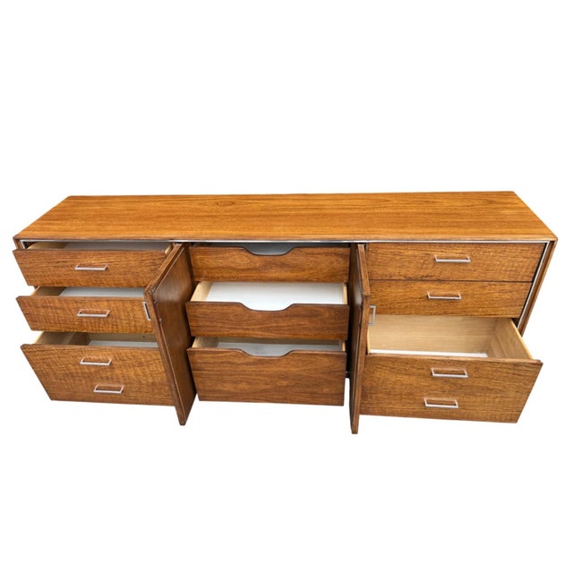 Mid-Century Modern Walnut Credenza With Black Panel Doors Floating Base For Sale - Image 11 of 16
