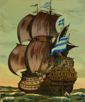 1930s Sailing Ship Galleon, C. 1930, Woodcut