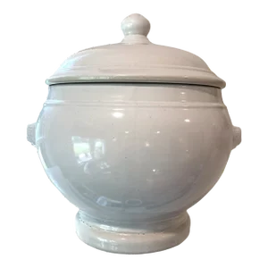 Antique French White Ironstone Tureen Lion Face Handles and Lid