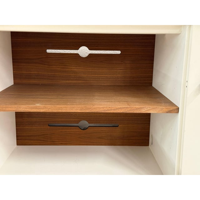 BDDW Lake Credenza White Lacquer Ebonized Hardware Walnut Interiors, Attributed For Sale In Palm Springs - Image 6 of 18