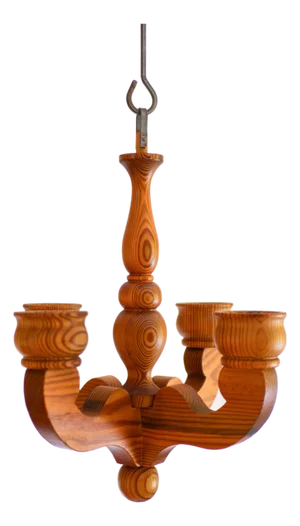 Rustic Wooden Pendant Chandelier Candleholder from Smålandsslöjd, Sweden, 1975