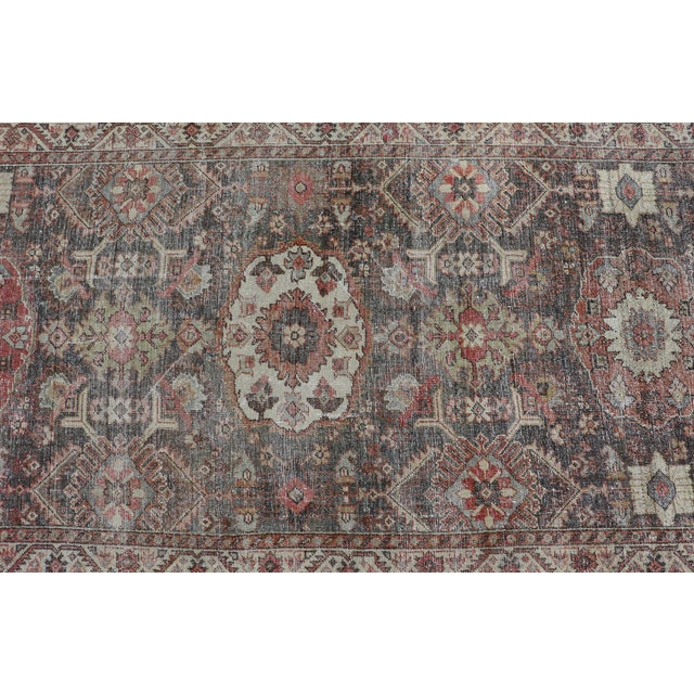 Light Gray Antique Persian Sultanabad Gallery With Floral Design in Lt. Blue, Gray & Red For Sale - Image 8 of 13