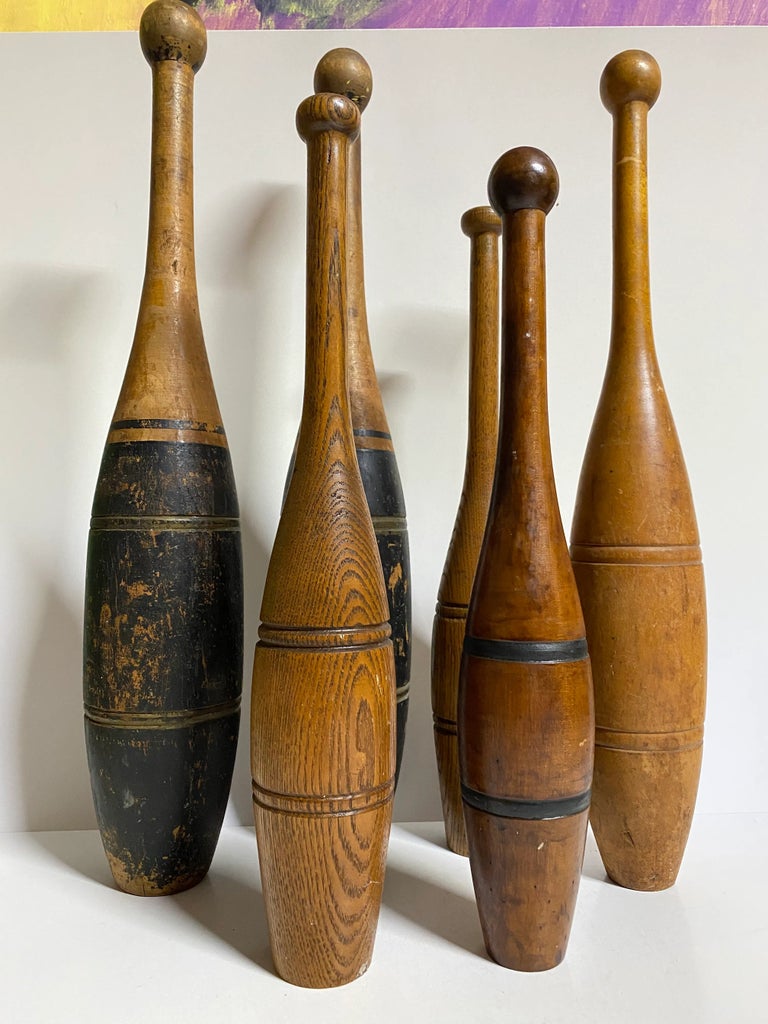 Set of 6 Antique 19th Century Victorian Wooden Juggling Pins 