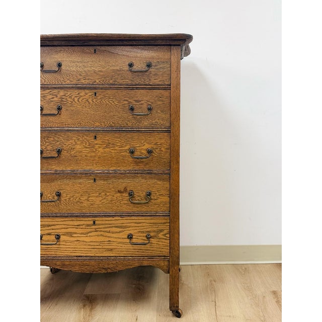 Antique Oak Dresser Five Drawer Tallboy Chest of Drawers Bedroom Furniture For Sale - Image 4 of 10