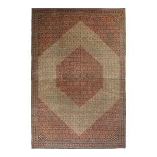 Antique Tabriz Carpet, Hadji Jalili Persian Rug, Earth Tones, Ivory, Rust, Navy For Sale