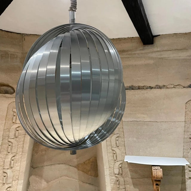 Henri Mathieu 1970s Moon Pendant Lamp by Henri Mathieu in Brushed Aluminum For Sale - Image 4 of 14