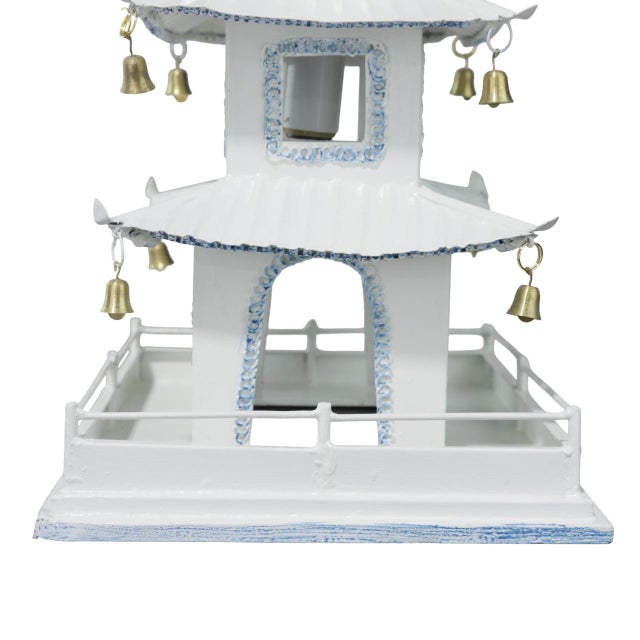 Early 21st Century Vintage White and Blue Double Tower Small House Mini Chandelier With Railing, Bell. For Sale - Image 5 of 10