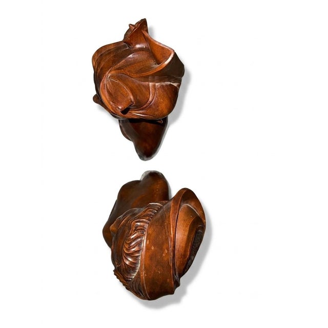 Vintage Hand-Carved Balinese Hardwood Busts Pair For Sale - Image 6 of 7