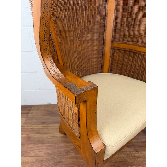 Brown Ralph Lauren for Henredon Wicker Wingback Barrel Chair For Sale - Image 8 of 11