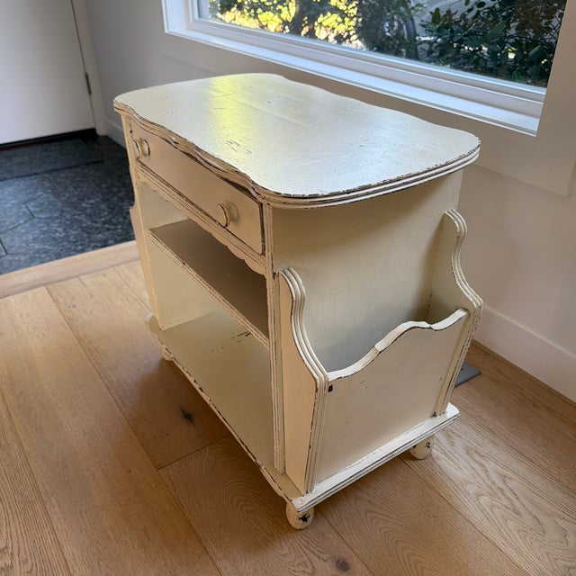 Shabby Chic Vintage Painted Cream Nightstand/Side Table With Drawer & Open Storage For Sale - Image 3 of 11