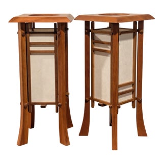 Vintage Japanese Shoji Screen Table Desk Lamp - a Pair For Sale