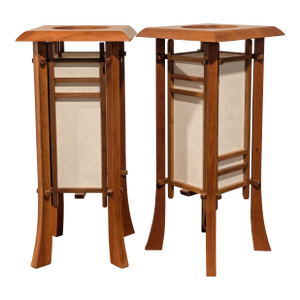 Vintage Japanese Shoji Screen Table Desk Lamp - a Pair