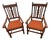 Pair of Antique Jacobean Revival Barley Twist Oak Armchairs Rust & Gold Damask For Sale