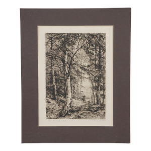 Late 19th Century Antique Charles Philip Slocombe Signed Summer Woods Forest Landscape Etching 15"