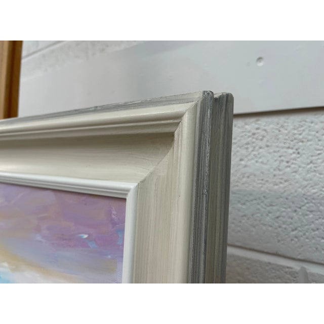 Abstract Serene Abstract Impressionist Seascape Landscape With Light Pinks Lilacs Blues & Yellows by Contemporary British Artist, 2022 For Sale - Image 3 of 13