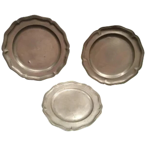 Set of Three English Pewter Plates or Platters, 19th Century