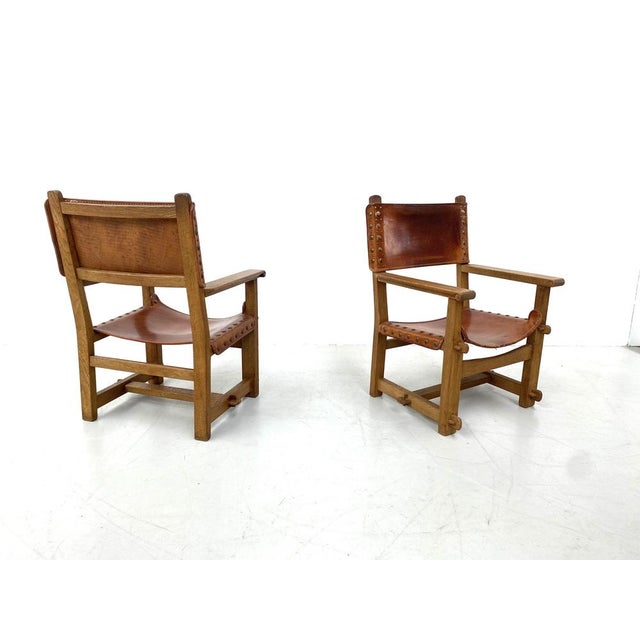 Brown French Brutalist Castle Armchairs, 1920s, Set of 2 For Sale - Image 8 of 14