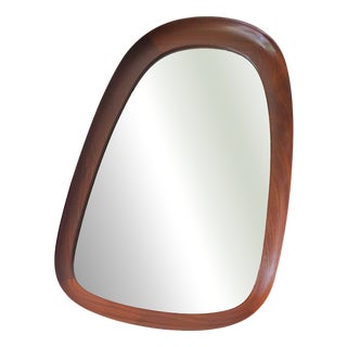 Large Sculptural Mahogany Wall Mirror from AB Glas & Trä Hovmantorp, Sweden 1960s For Sale