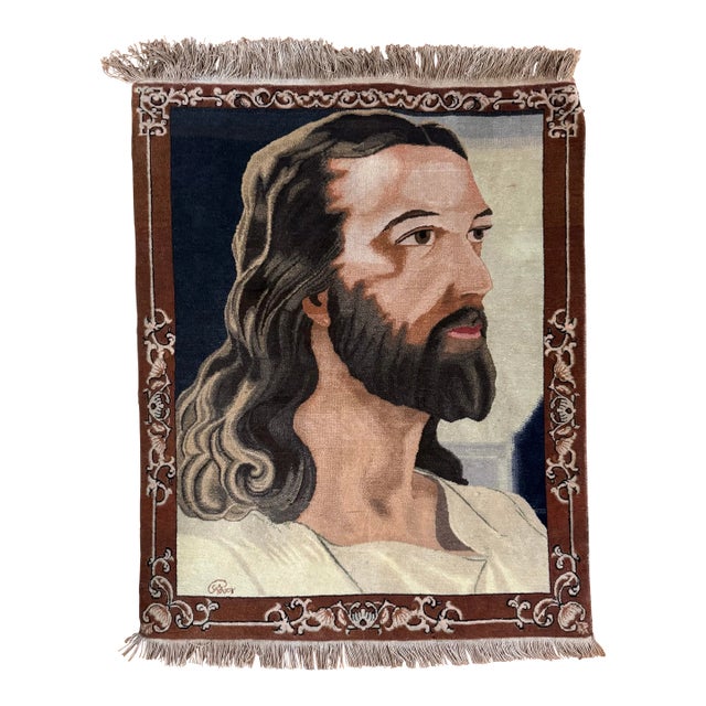 Antique Hand Knotted Jesus Carpet Tapestry For Sale