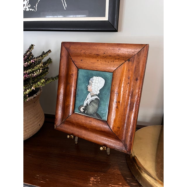 1930s Antique Primitive Miniature Framed English Watercolor Portrait Artwork For Sale - Image 5 of 10