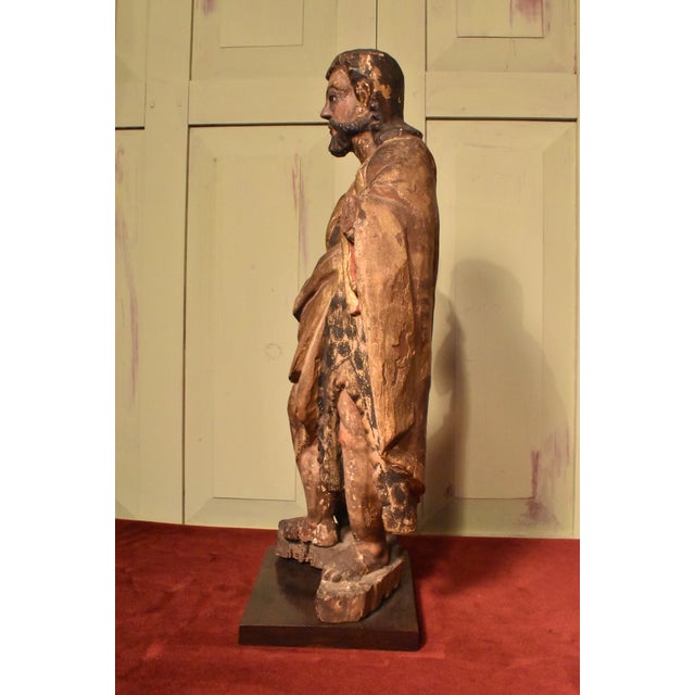 Traditional 18th Century A Large Carved Painted Polychrome Santos, Possibly John the Baptist For Sale - Image 3 of 7