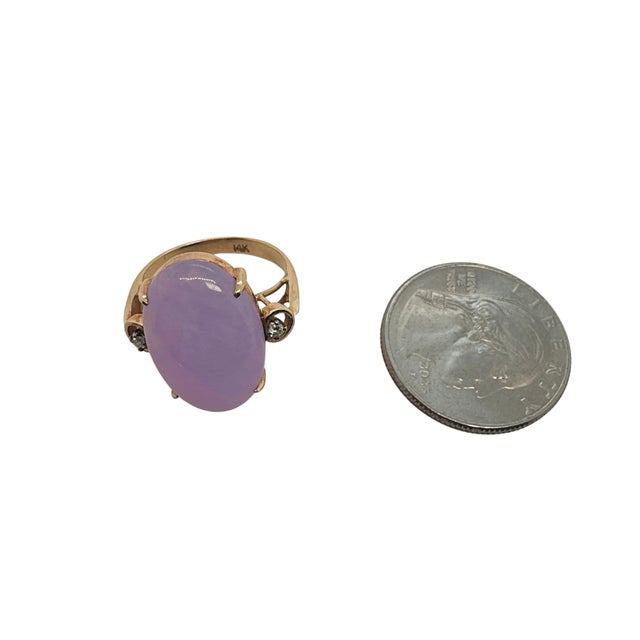 1960s 14k Gold Lavender Jade & Diamond Ring, Circa 1960, Size 6.5 For Sale - Image 5 of 7