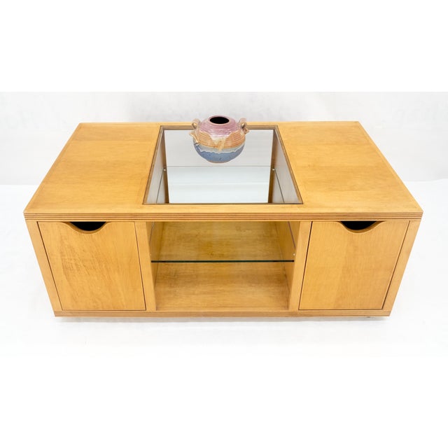 Large Box Shape Glass Top Birch Plywood Deep Drawers Storage Coffee Table MCM For Sale - Image 9 of 12