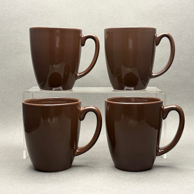 Vintage Corelle Stoneware Chocolate Brown Coffee Mugs - Set of 4 For Sale - Image 4 of 11
