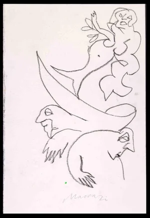 Mino Maccari, Mermaid, Charcoal Drawing, 1980