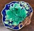 Antique 19th C Majolica serving dish featuring large kelly green leaf design on bold cobalt blue background with brown...
