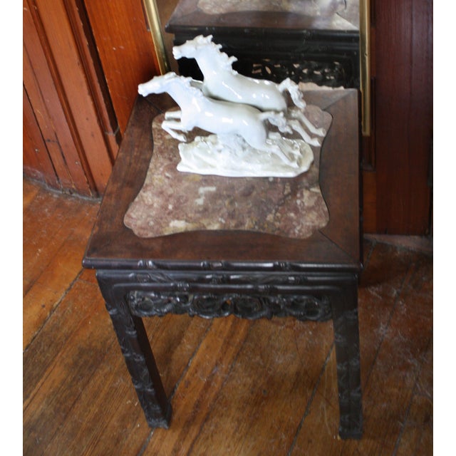 Antique Qing Era Chinese Hand-Carved Wood Table With Inset Marble Top For Sale - Image 9 of 9