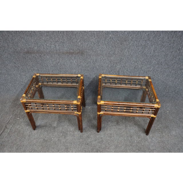 Mid Century Rattan Side Tables/Pair For Sale In Philadelphia - Image 6 of 7