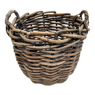 Vintage Oversize French Wicker Rattan Boulangerie Basket With Handles For Sale
