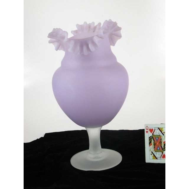Glass 1970s Glass Vase Large 13" Victorian Purple Mouth Blown Frosted with Ruffle Top For Sale - Image 7 of 10