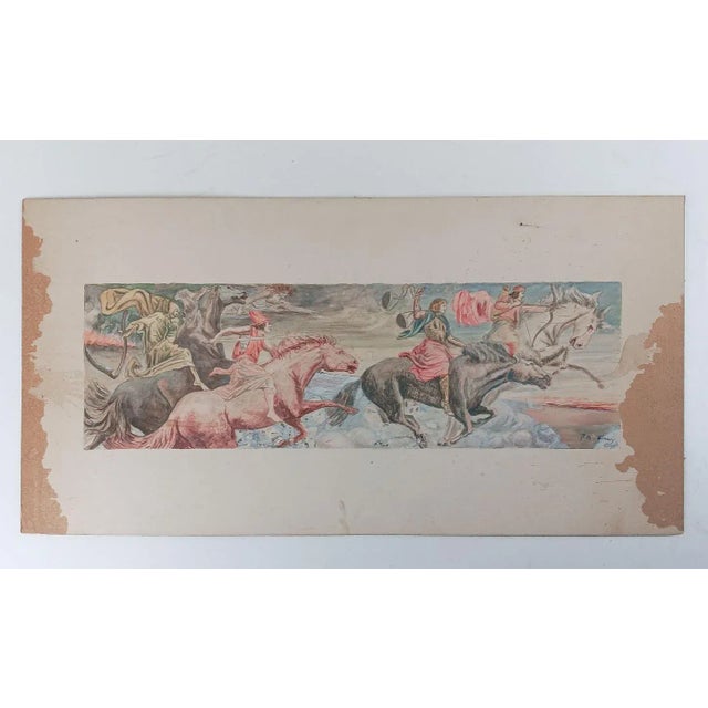 Gothic Antique Distressed Four Horsemen Watercolor Painting For Sale - Image 3 of 6