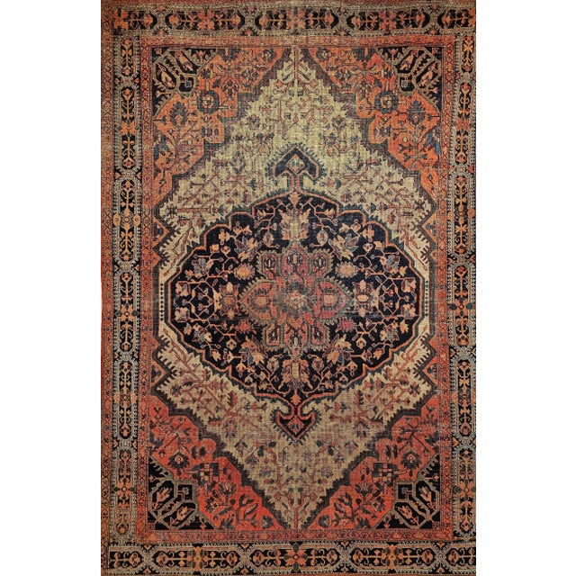 Late 19th Century Antique Persian Farahan Sarouk Rug, Handwoven Floral Pattern, Ivory & Brick Red, 5’ X 7’ For Sale - Image 5 of 12