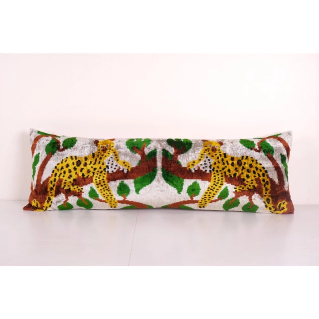 2020s Ikat Tiger Design Velvet Bedding Cushion 14'' X 45'' For Sale - Image 5 of 5