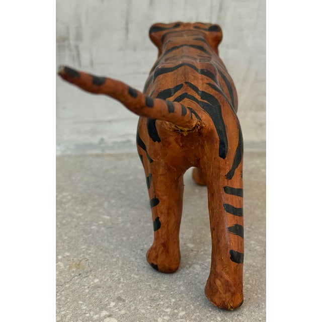 A Vintage 1970’s Leather-Wrapped Bengal Tiger Figurine From India For Sale - Image 9 of 12
