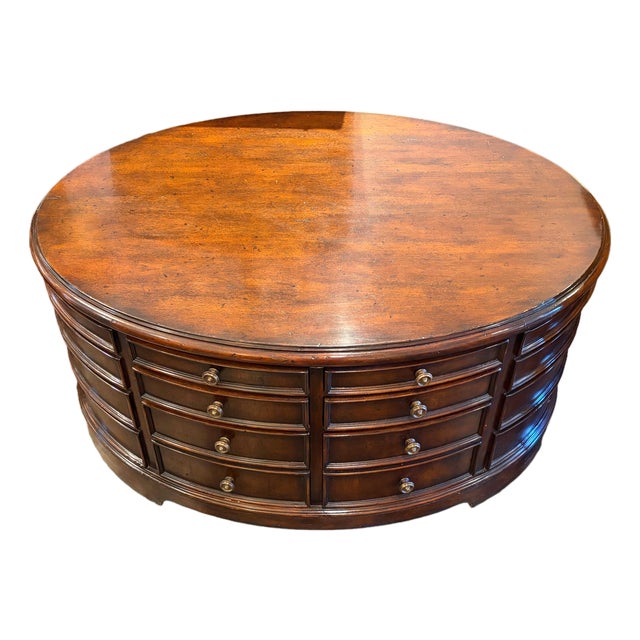 1970s Mahogany Oval Coffee Table W/ Drawers on Each Side For Sale