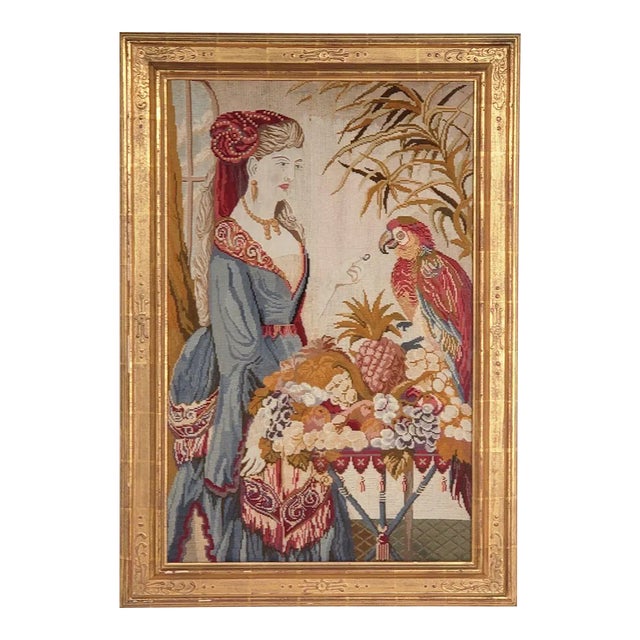 Framed Needlepoint Picture of a Victorian Lady, England Circa 1880 For Sale
