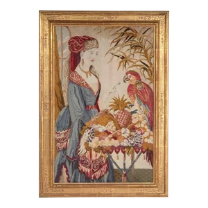 Framed Needlepoint Picture of a Victorian Lady, England Circa 1880