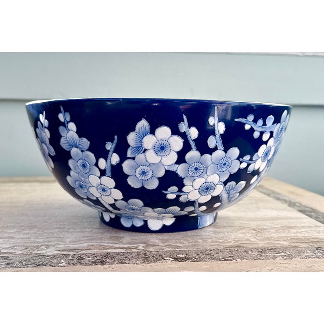 Chinese Cherry Blossom Bowl on a Wooden Stand For Sale - Image 9 of 11
