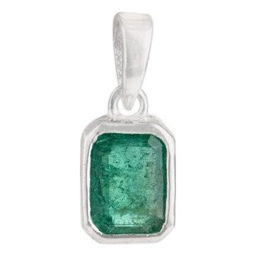 Dainty Natural Emerald Pendant in 925 Sterling Silver For Sale