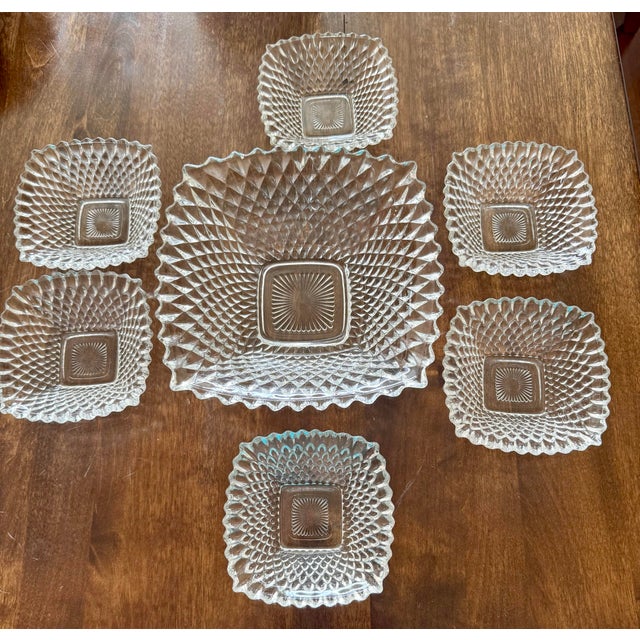 Late 20th Century Indiana Glass Diamond Point Salad Bowl Set - Set of 7 For Sale - Image 9 of 12