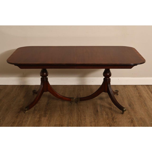 Regency Style Banded Mahogany Double Pedestal Dining Table With 2 Leaves For Sale - Image 18 of 18