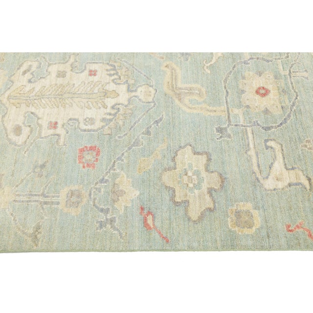 8x10 Modern Sage Green Oushak Style Hand-Knotted Wool Area Rug - Pastel Floral For Sale In New York - Image 6 of 11