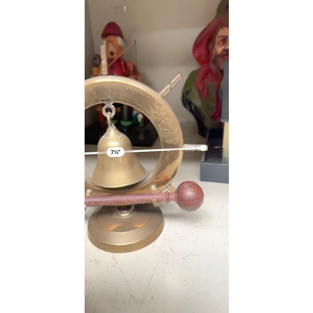 Nautical Vintage Ships Wheel Bell Made of Brass With Wooden Striker For Sale - Image 3 of 8