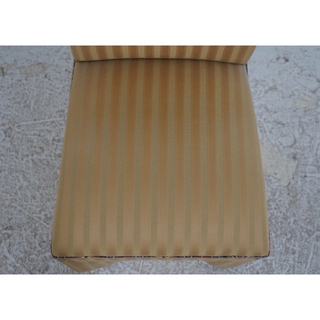 Brown Pair of Upholstered Skirted Parsons Host High Back Chairs For Sale - Image 8 of 18