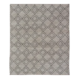 Large Modern Moroccan Rug With Tribal Diamond Design in Cream and Charcoal